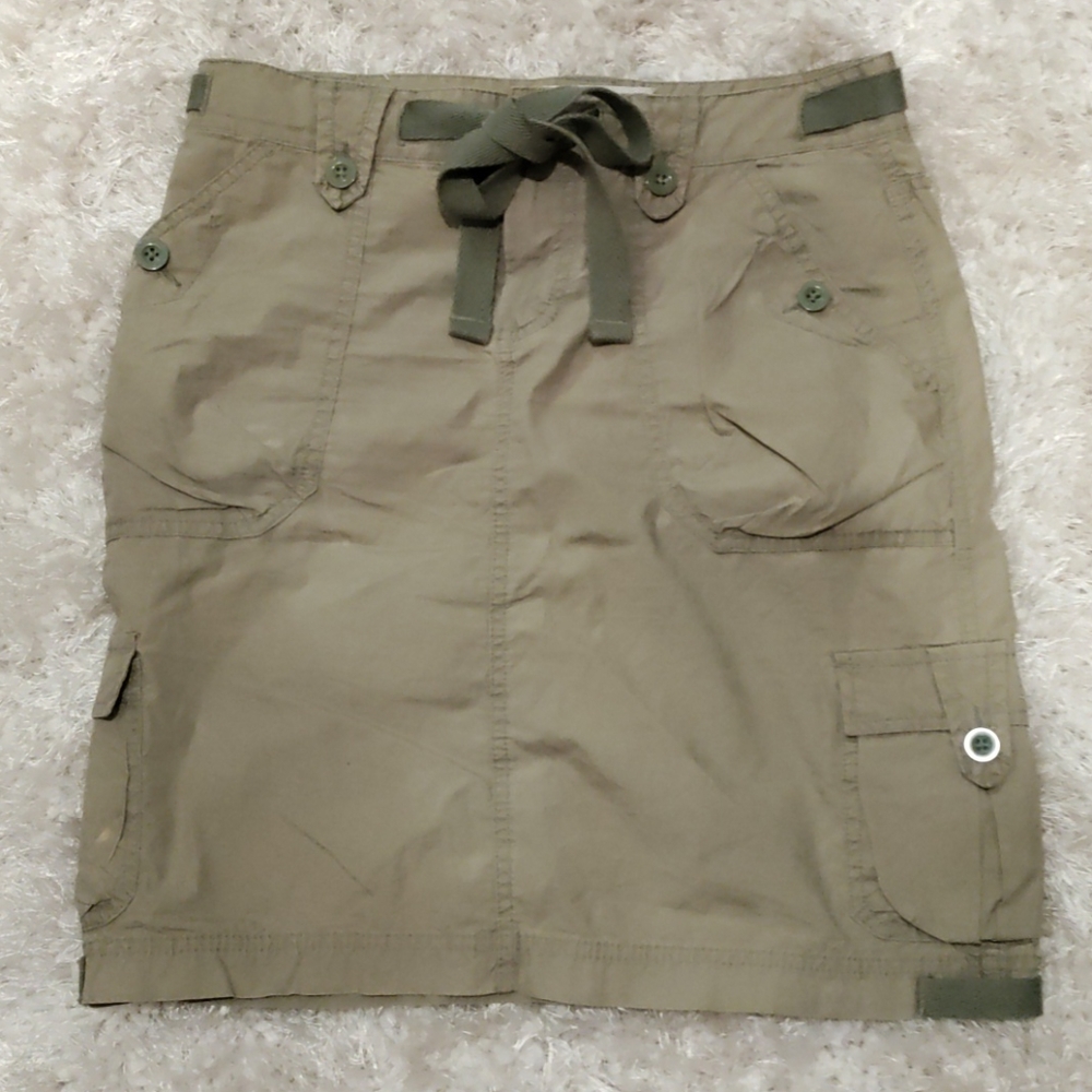 Gap Poplin Skirt Drawstring Zip Button 2 Green